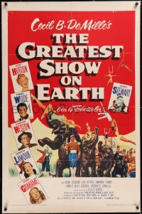 4x0323 GREATEST SHOW ON EARTH linen 1sh 1952 DeMille circus classic, Charlton Heston, James Stewart!