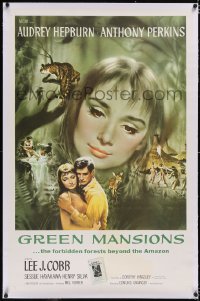 4x0324 GREEN MANSIONS linen int'l 1sh 1959 art of Audrey Hepburn & Anthony Perkins by Joseph Smith!