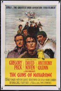 4x0325 GUNS OF NAVARONE linen 1sh R1966 art of Gregory Peck, David Niven & Anthony Quinn in WWII!