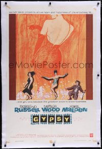 4x0326 GYPSY linen 1sh 1962 Rosalind Russell, sexiest Natalie Wood, Karl Malden, great artwork!