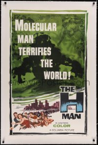 4x0327 H MAN linen 1sh 1959 Ishiro Honda, molecular man terrifies world, atomic sci-fi horror art!