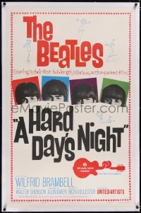 4x0330 HARD DAY'S NIGHT linen 1sh 1964 The Beatles in their first film, John, Paul, George & Ringo!