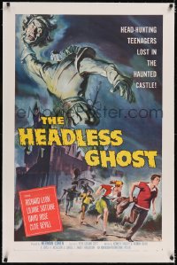 4x0335 HEADLESS GHOST linen 1sh 1959 head-hunting teens lost in the haunted castle, Reynold Brown art!