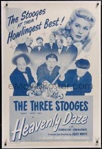 4x0337 HEAVENLY DAZE linen 1sh 1948 Three Stooges Moe, Larry & Shemp at their howlingest best, rare!