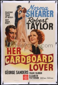 4x0342 HER CARDBOARD LOVER linen style C 1sh 1942 Norma Shearer & Robert Taylor c/u & full-length art