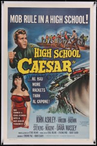 4x0345 HIGH SCHOOL CAESAR linen 1sh 1960 teen gangster had more rackets than Al Capone, Daria Massey!
