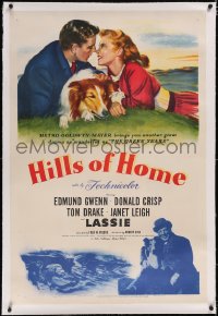 4x0346 HILLS OF HOME linen 1sh 1948 artwork of Lassie the dog, Tom Drake, Janet Leigh & Edmund Gwenn!