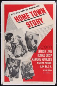 4x0351 HOME TOWN STORY linen 1sh 1951 sexy Marilyn Monroe as the beautiful secretary is shown!
