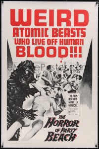 4x0353 HORROR OF PARTY BEACH linen 1sh 1964 first horror monster musical, beach party & atomic beast!