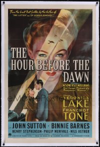 4x0356 HOUR BEFORE THE DAWN linen 1sh 1944 huge close up of Nazi spy Veronica Lake in spotlight!