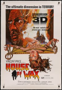 4x0358 HOUSE OF WAX linen 1sh R1972 great horror art of disfigured Vincent Price over sexy girl, 3-D!