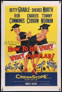 4x0362 HOW TO BE VERY, VERY POPULAR linen 1sh 1955 art of sexy students Betty Grable & Sheree North!