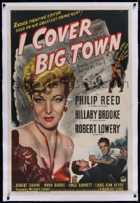 4x0366 I COVER BIG TOWN linen 1sh 1947 mystery from radio, super close up of sexy Hillary Brooke!
