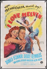 4x0367 I LOVE MELVIN linen 1sh 1953 great romantic art of Donald O'Connor & Debbie Reynolds!