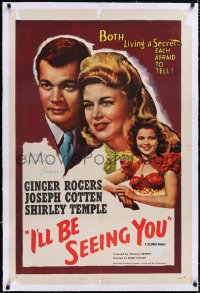 4x0373 I'LL BE SEEING YOU linen 1sh R1956 pretty Ginger Rogers, Joseph Cotten & Shirley Temple!