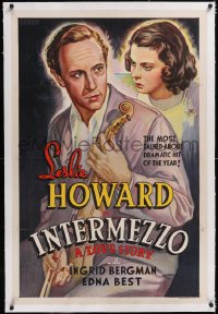 4x0381 INTERMEZZO Other Company linen 1sh 1939 different art of Ingrid Bergman & Howard, ultra rare!