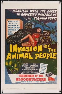 4x0382 INVASION OF THE ANIMAL PEOPLE/TERROR OF THE BLOODHUNTERS linen 1sh 1962 rampaging monsters!
