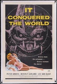 4x0387 IT CONQUERED THE WORLD linen 1sh 1956 Roger Corman, Kallis art of wacky monster & sexy girl!