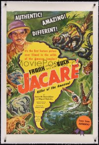 4x0391 JACARE linen 1sh 1942 Frank Buck's 1st feature picture ever filmed in the wild Amazon Jungle!