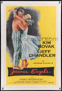 4x0393 JEANNE EAGELS linen 1sh 1957 best romantic artwork of Kim Novak & Jeff Chandler kissing!