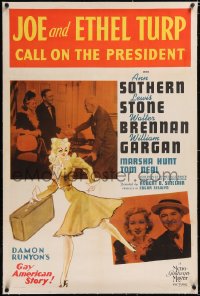 4x0396 JOE & ETHEL TURP CALL ON THE PRESIDENT linen 1sh 1939 Ann Sothern, from Runyon story, rare!