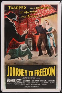 4x0398 JOURNEY TO FREEDOM linen 1sh 1957 trapped in living hell of murder and terror, cool art!