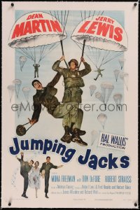 4x0404 JUMPING JACKS linen 1sh 1952 great image of Army paratroopers Dean Martin & Jerry Lewis!
