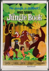 4x0406 JUNGLE BOOK linen 1sh 1967 Walt Disney cartoon classic, great image of Mowgli & friends!