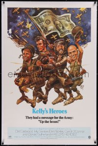 4x0409 KELLY'S HEROES linen 1sh 1970 Jack Davis Spirit of '76 art, Eastwood, Savalas, Sutherland, Rickles!