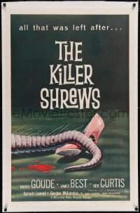 4x0412 KILLER SHREWS linen 1sh 1959 classic horror art of all that was left after the monster attack!
