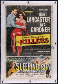 4x0413 KILLERS /SLEEPING CITY linen 1sh 1956 film noir double-bill, Burt Lancaster, sexy Ava Gardner, Richard Conte