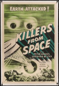 4x0414 KILLERS FROM SPACE linen 1sh 1954 bulb-eyed men invade Earth from flying saucers, cool art!