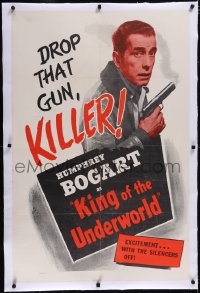 4x0416 KING OF THE UNDERWORLD linen 1sh R1956 Francis, Humphrey Bogart w/ .45, drop that gun killer!