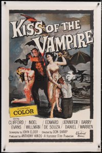 4x0421 KISS OF THE VAMPIRE linen 1sh 1963 Hammer, cool art of devil bats attacking by Joseph Smith!