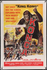 4x0425 KONGA linen 1sh 1961 great artwork of giant angry ape terrorizing city by Reynold Brown!
