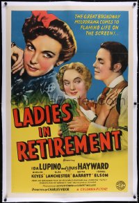 4x0428 LADIES IN RETIREMENT linen 1sh 1941 art of Ida Lupino, Louis Hayward & Evelyn Keyes!