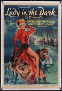 4x0432 LADY IN THE DARK linen 1sh 1944 great art of Ginger Rogers in sexy red dress showing her legs!
