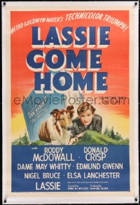 4x0438 LASSIE COME HOME linen style D 1sh 1943 great art of young Roddy McDowall & his beloved Collie!