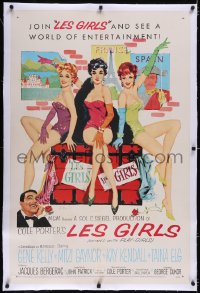 4x0444 LES GIRLS linen 1sh 1957 Fernie art of Gene Kelly + sexy Mitzi Gaynor, Kay Kendall & Taina Elg!