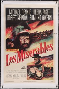 4x0445 LES MISERABLES linen 1sh 1952 Michael Rennie as Jean Valjean, Debra Paget, Victor Hugo!