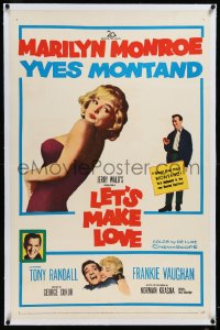 4x0448 LET'S MAKE LOVE linen 1sh 1960 great images of super sexy Marilyn Monroe & Yves Montand!