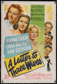 4x0449 LETTER TO THREE WIVES linen 1sh 1949 Jeanne Crain, Linda Darnell, Ann Sothern, Kirk Douglas!