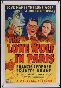 4x0454 LONE WOLF IN PARIS linen 1sh 1938 Frances Drake's love makes Francis Lederer a thief once more!