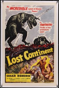 4x0458 LOST CONTINENT linen 1sh 1951 incredible speed of atomic power, prehistoric dinosaurs!
