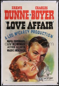 4x0460 LOVE AFFAIR linen 1sh 1939 romantic art of Irene Dunne & Charles Boyer, Leo McCarey, rare!