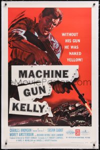 4x0471 MACHINE GUN KELLY linen 1sh 1958 without his gun Charles Bronson was naked yellow, cool art!