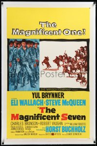 4x0476 MAGNIFICENT SEVEN linen 1sh 1960 Yul Brynner, Steve McQueen, Sturges 7 Samurai cowboy remake!
