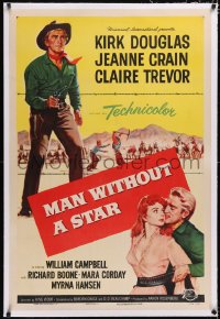 4x0481 MAN WITHOUT A STAR linen 1sh 1955 art of cowboy Kirk Douglas pointing gun, Jeanne Crain