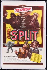 4x0484 MANSTER linen int'l 1sh 1962 wacky sci-fi horror art, half man - half monster, The Split!