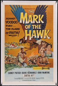 4x0485 MARK OF THE HAWK linen 1sh 1958 Sidney Poitier & Eartha Kitt against voodoo fury in Africa!